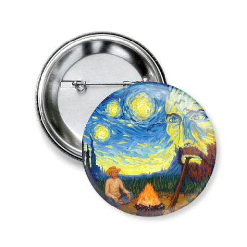 Значок 50мм с принтом Ван Гог курит ночь