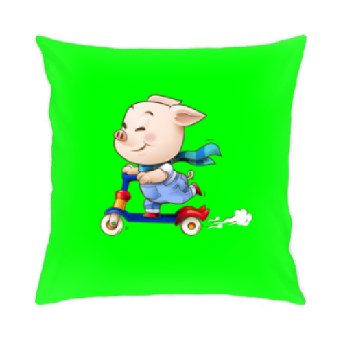 Подушка с принтом Хрюндель на самокате