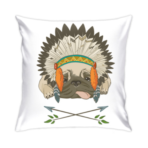 Подушка с принтом Мопс индеец