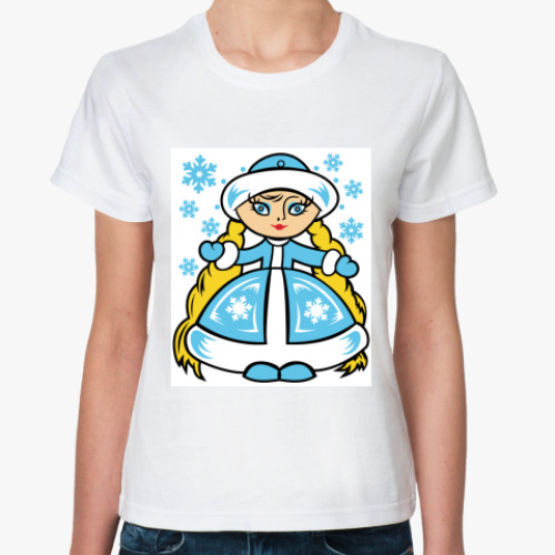 Классическая футболка с принтом  Снегурочка