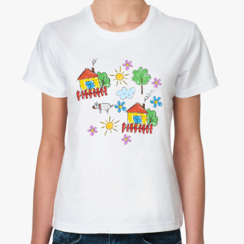 Классическая футболка с принтом Домики
