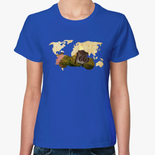 Женская футболка с принтом Пейзаж мотоцикла