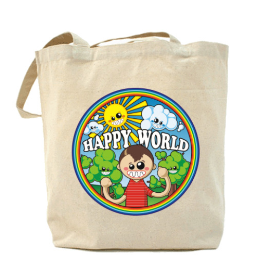 Сумка шоппер с принтом Happy World