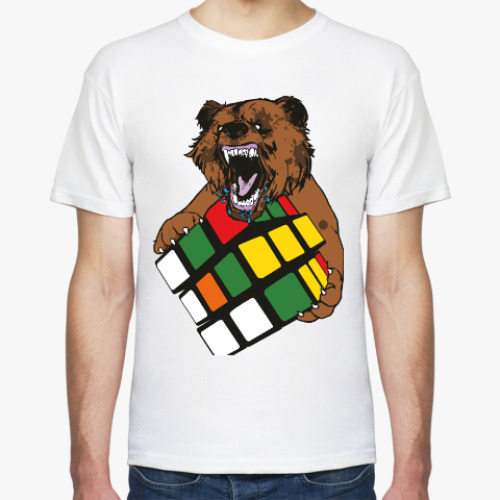Футболка с принтом Медведь и кубик Рубика