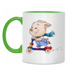 Двухцветная кружка Хрюндель на самокате