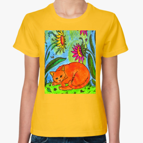 Женская футболка с принтом Кот спит