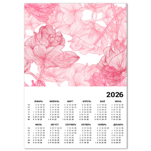 Календарь с принтом Розы