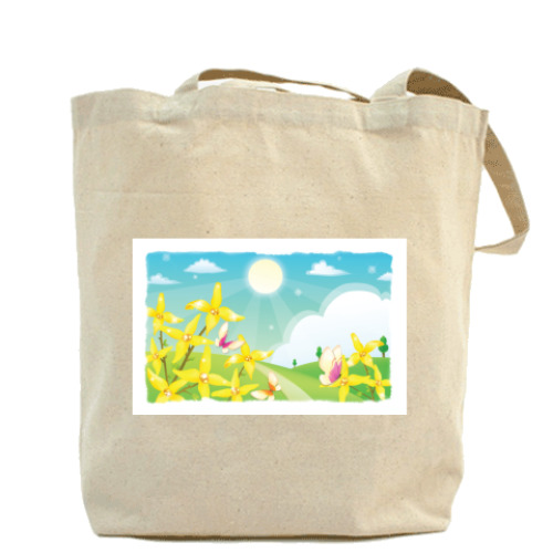 Сумка шоппер с принтом Цветы и бабочки