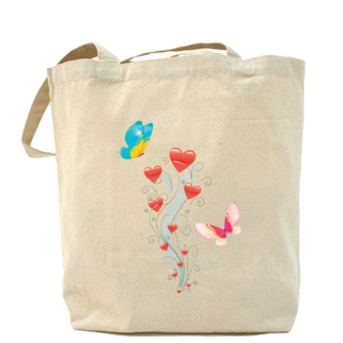 Сумка шоппер с принтом Цветы и бабочки