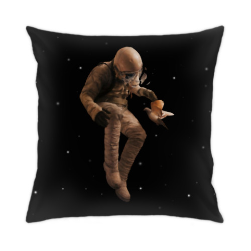 Подушка с принтом Космонавт с голубем