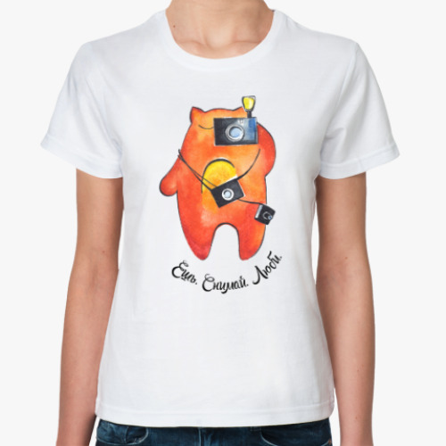 Классическая футболка с принтом Ешь. Снимай. Люби.