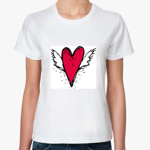 Классическая футболка с принтом Красное сердце