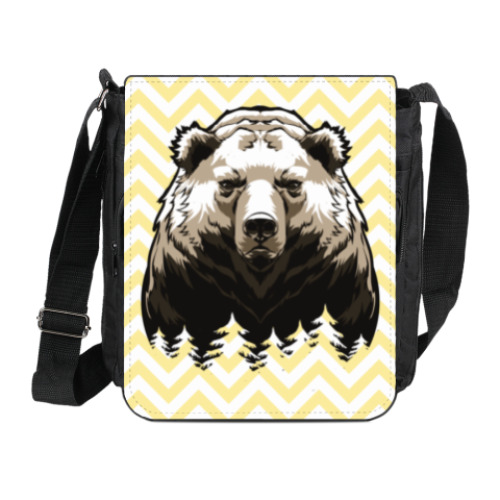 Сумка на плечо (мини-планшет) с принтом Суровый Медведь