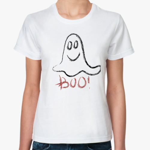 Классическая футболка с принтом Бу!