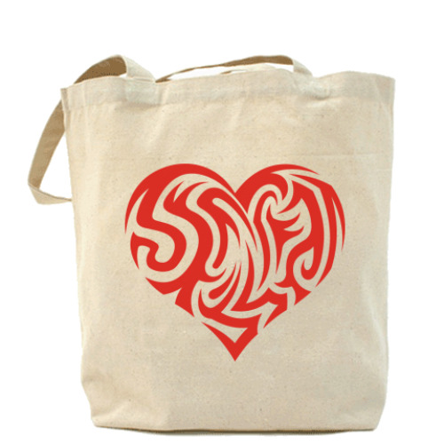 Сумка шоппер с принтом Красное и Черное сердце