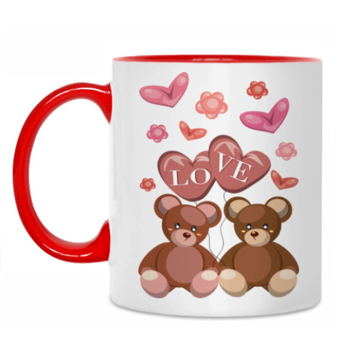Кружка с принтом Мишки и сердечки
