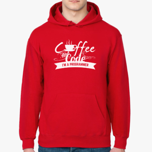Толстовка худи с принтом Программист кофеман