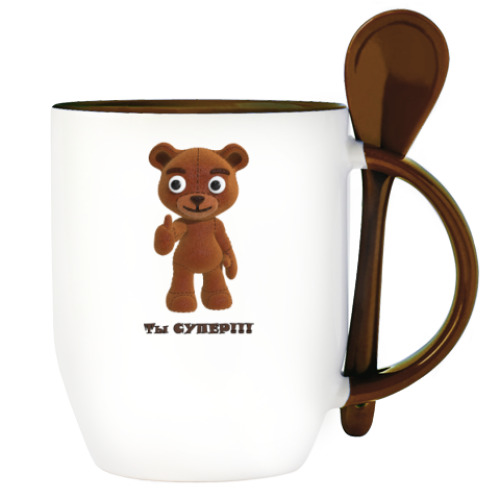 Кружка с ложкой с принтом Ты супер!