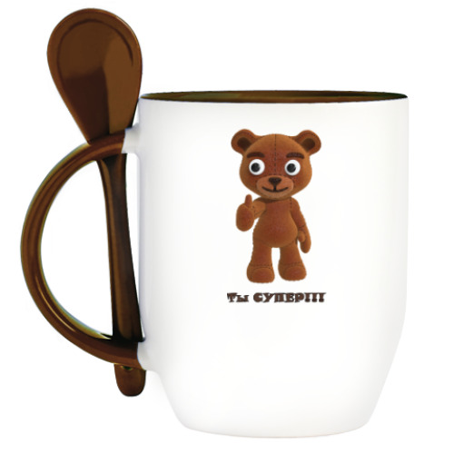Кружка с ложкой с принтом Ты супер!