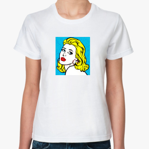 Классическая футболка с принтом ПОП-АРТ БЛОНДИНКА