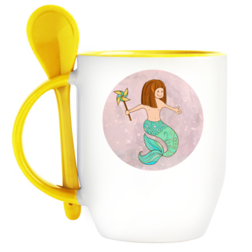 Кружка с ложкой с принтом Русалочка