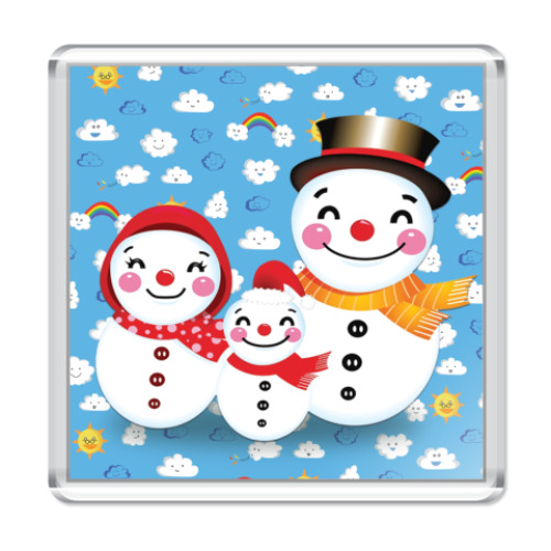 Магнит с принтом Семья Снеговиков