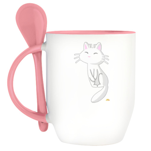 Кружка с ложкой с принтом Сладкая кошечка