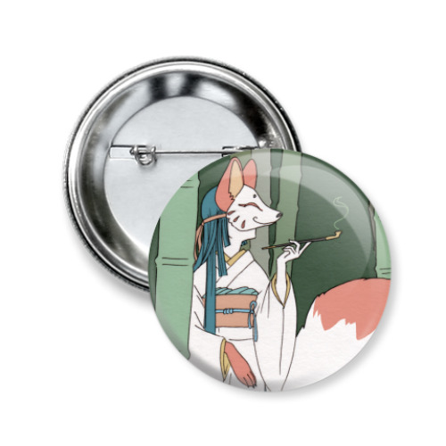 Значок 50мм с принтом Кицунэ - японский демон