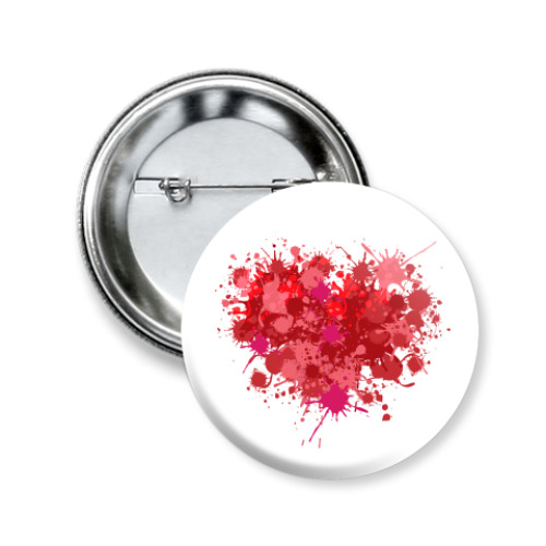 Значок 50мм с принтом Сердце из брызг краски