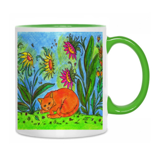 Кружка с принтом Кот спит