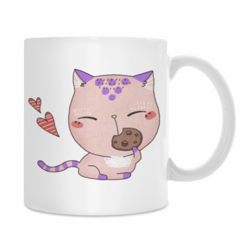 Кружка с принтом Котенок и печенька