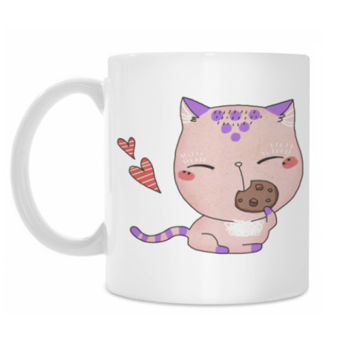 Кружка с принтом Котенок и печенька