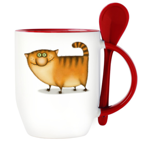 Кружка с ложкой с принтом  Кот