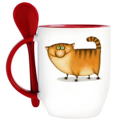 Кружка с ложкой с принтом  Кот