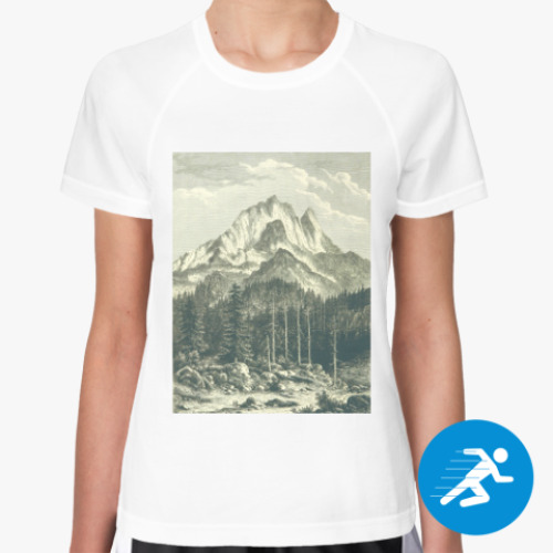 Женская спортивная футболка с принтом Горный пейзаж (винтаж)