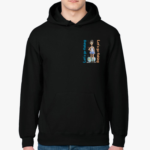 Толстовка худи с принтом Поедем на рыбалку