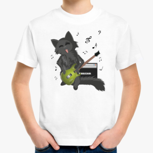Детская футболка с принтом Веселый Кот-гитарист