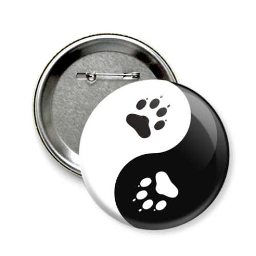 Значок 58мм с принтом 'Звериный инь-ян'