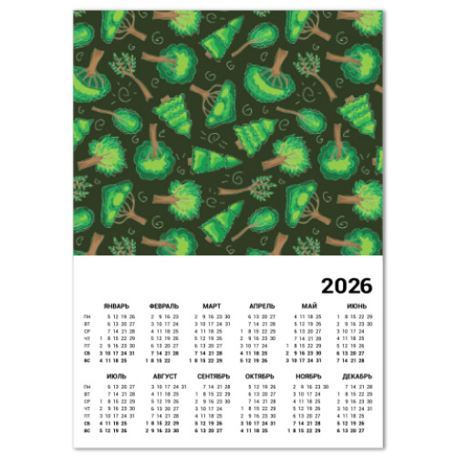 Календарь с принтом Лесной узор