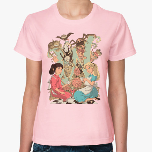Женская футболка с принтом Wonderland Alice and Chihiro