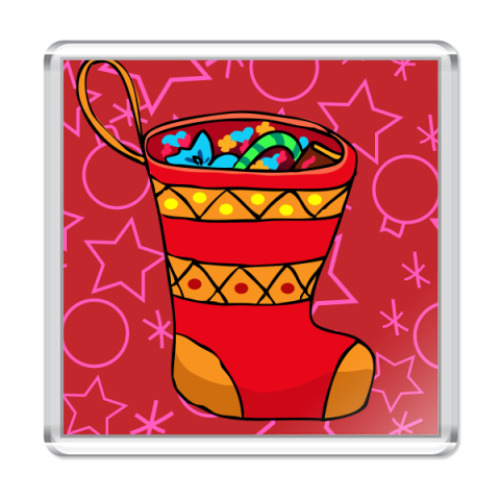 Магнит с принтом Носок с подарками