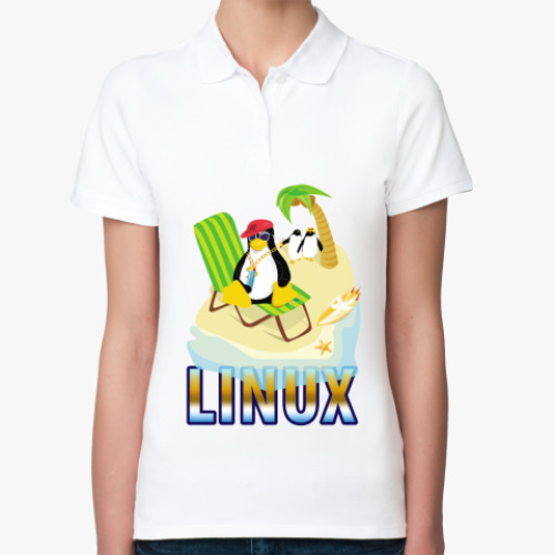 Женская рубашка поло (печать) с принтом  Linux