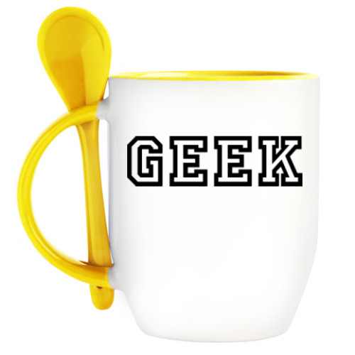 Кружка с ложкой с принтом Гик (Geek)