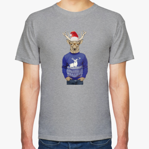 Футболка с принтом Олень хипстер новогодний
