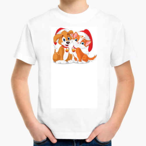 Детская футболка с принтом Собачка и кошка