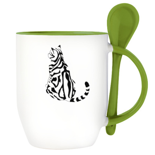 Кружка с ложкой с принтом Кошечка