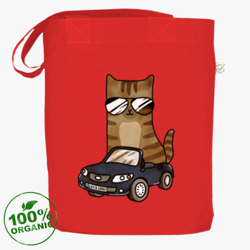 Сумка шоппер с принтом Крутой кот за рулём автомобиля