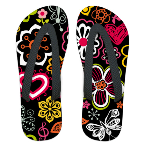 Шлепанцы (сланцы) с принтом  'Цветы'