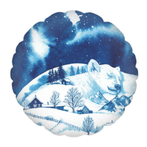 Подушка с принтом Спящий северный мишка