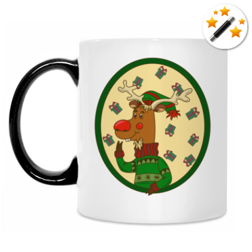 Кружка-хамелеон с принтом Лось в свитере